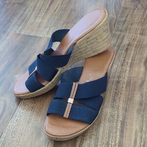 Navy Wedge Sandals